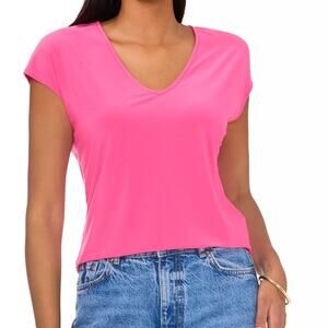 Sam & Jess Women's V-Neck Cap-Sleeve Top in Ultra Barbie Pink